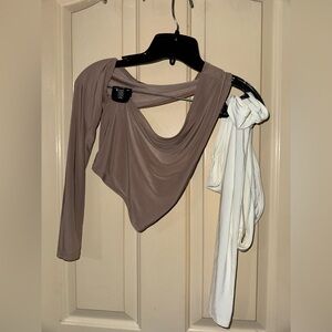 DUO brand new cropped shirts with one sleeve off shoulder